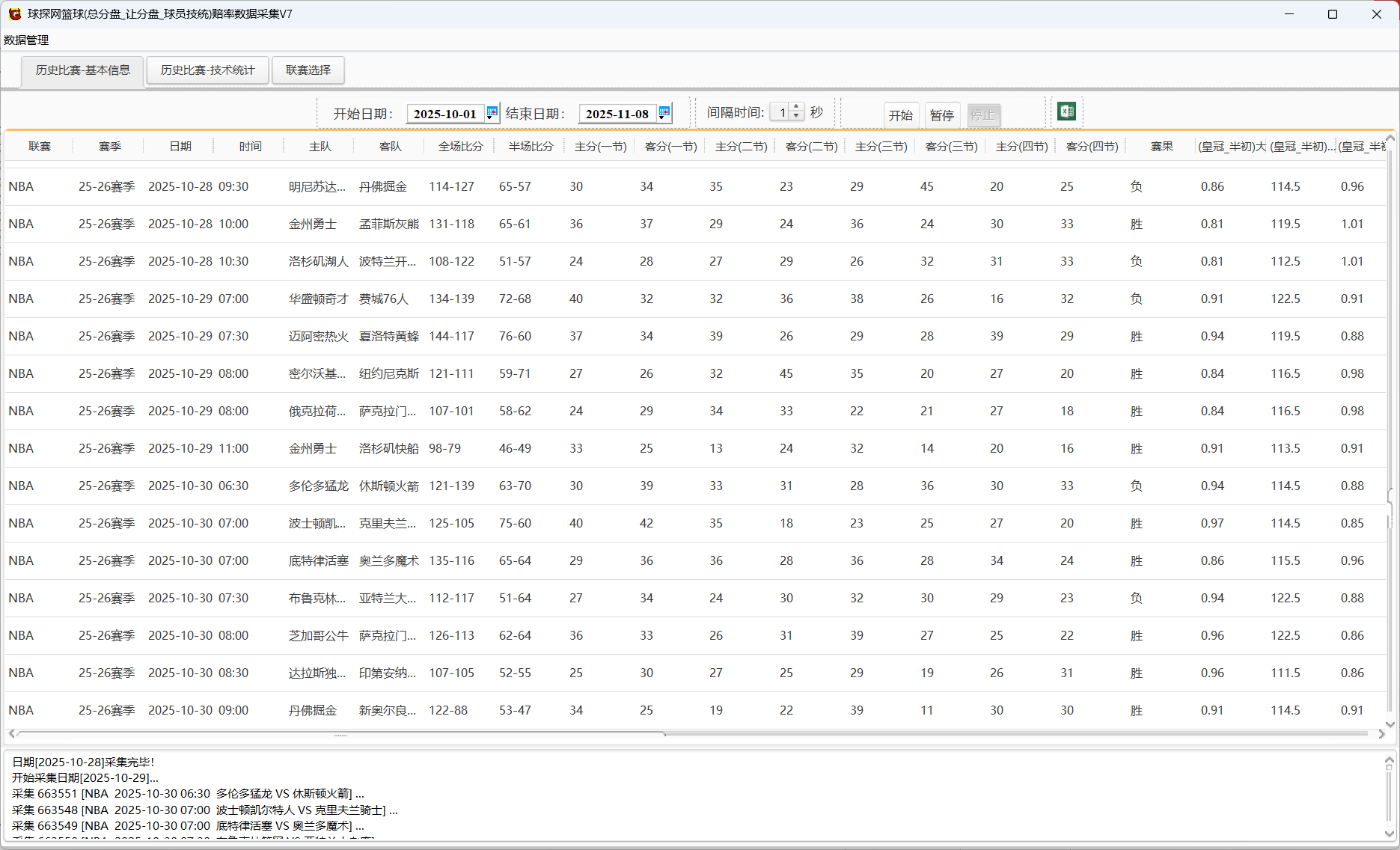 球探网篮球(总分盘_让分盘_球员技统)赔率数据采集V7